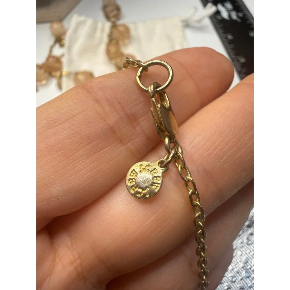 J.Crew Gold Tone Long Peach‎ Bead Pave Crystal Charm Necklace with Dust Bag